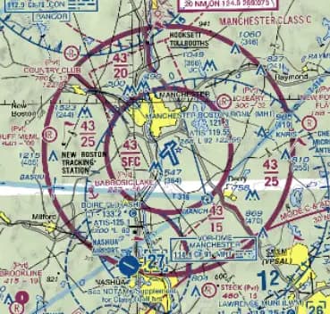 Sectional chart area around Nashua, New Hampshire